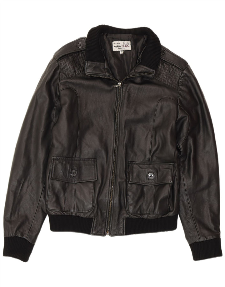 MIRA FURS Herren Militärlederjacke IT 52 XL Schwarzes Leder