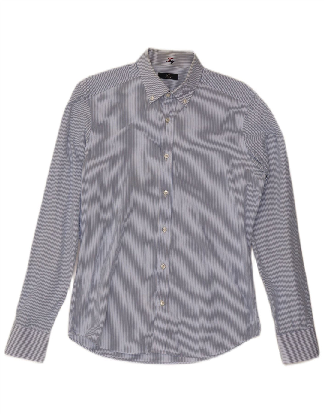 Fay Herrenhemd Größe 39 15 1/2 mittelblau gestreifte Baumwolle