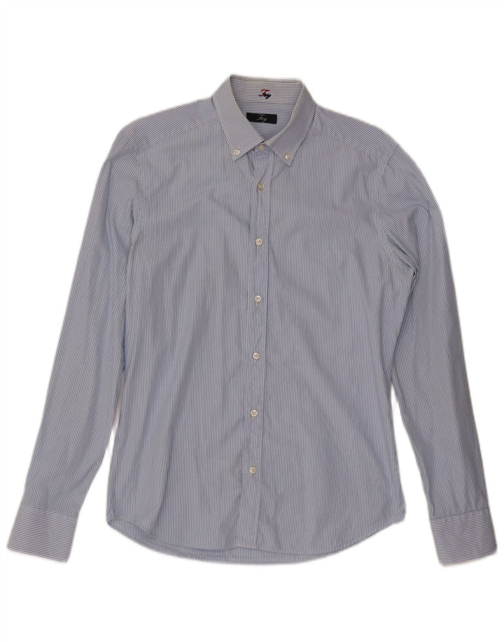Fay Herrenhemd Größe 39 15 1/2 mittelblau gestreifte Baumwolle