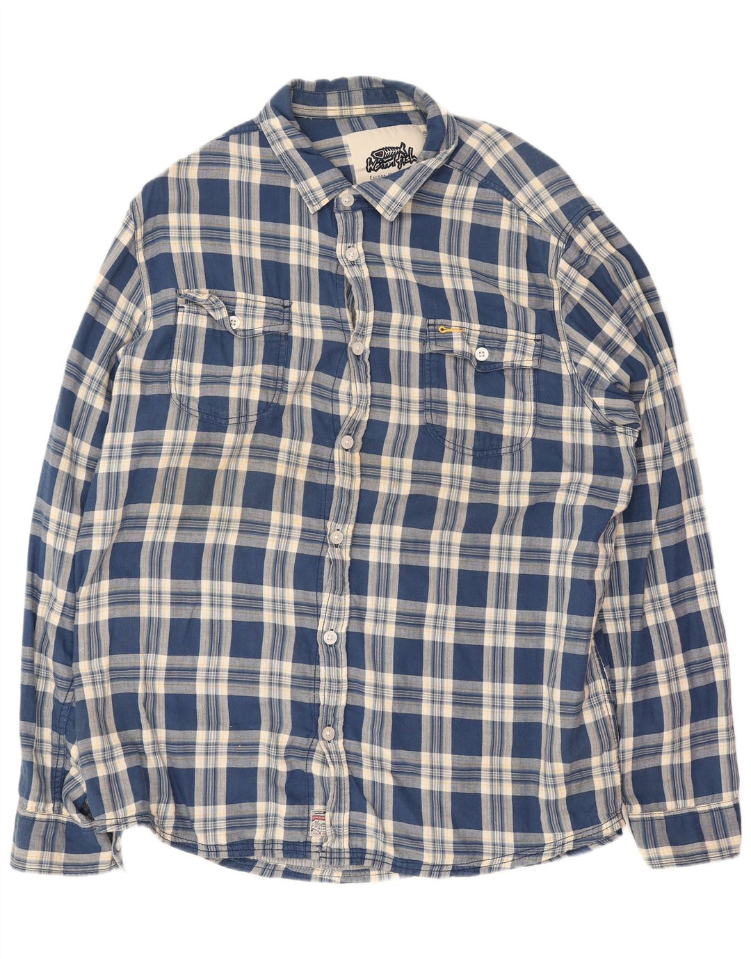 Weird Fish Herrenhemd 2XL Blau karierte Baumwolle