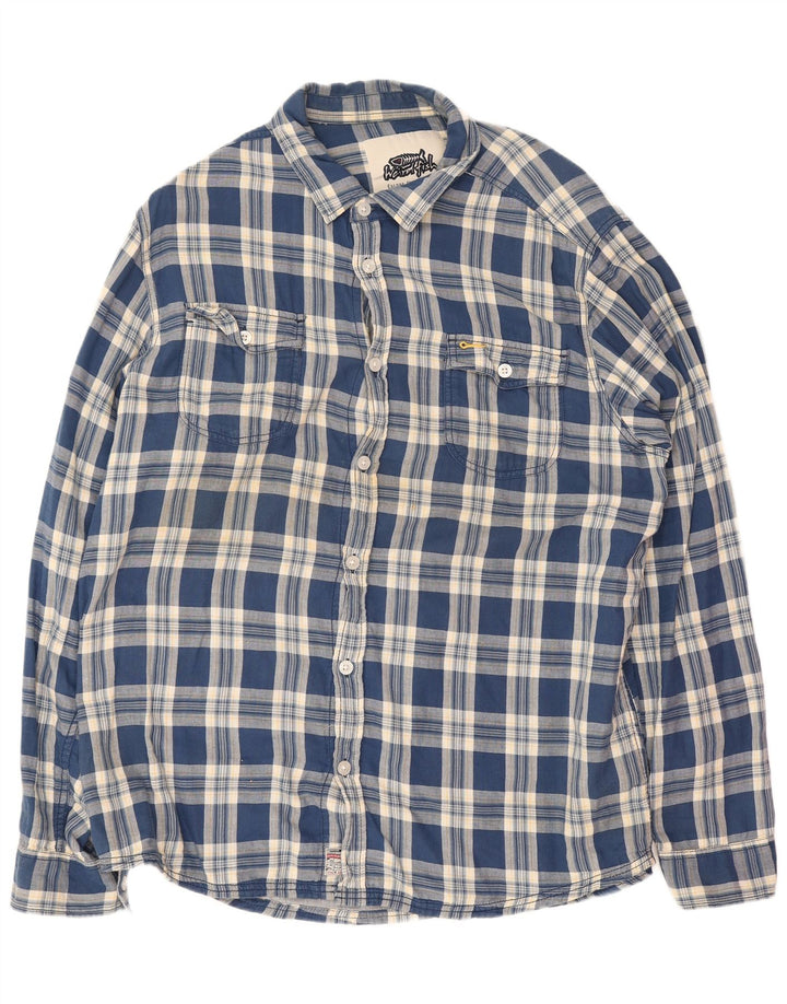 Weird Fish Herrenhemd 2XL Blau karierte Baumwolle