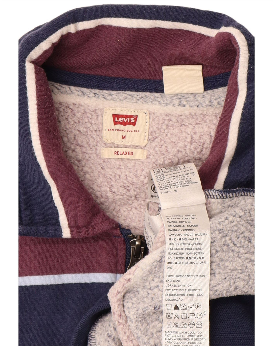 LEVI'S Herren-Sweatshirt mit lockerem Reißverschluss und Rundhalsausschnitt, mittelblau gestreift