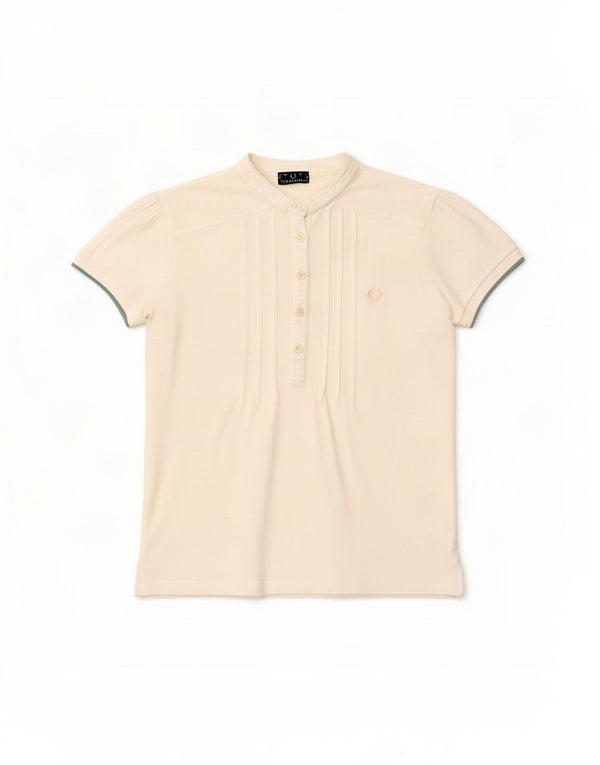 Fred Perry Damen Poloshirt UK 14 Große weiße Baumwolle