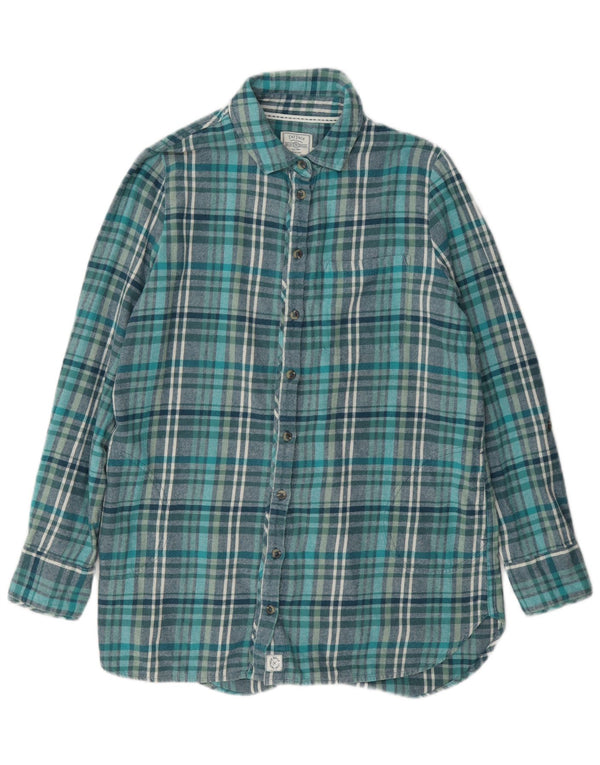 Fat Face Damen-Longline-Flanellhemd UK 12 Mitteltürkis kariertes Baumwollhemd