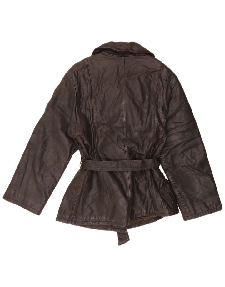 VINTAGE Damen Zweireihige Lederjacke IT 46 Großes braunes Leder