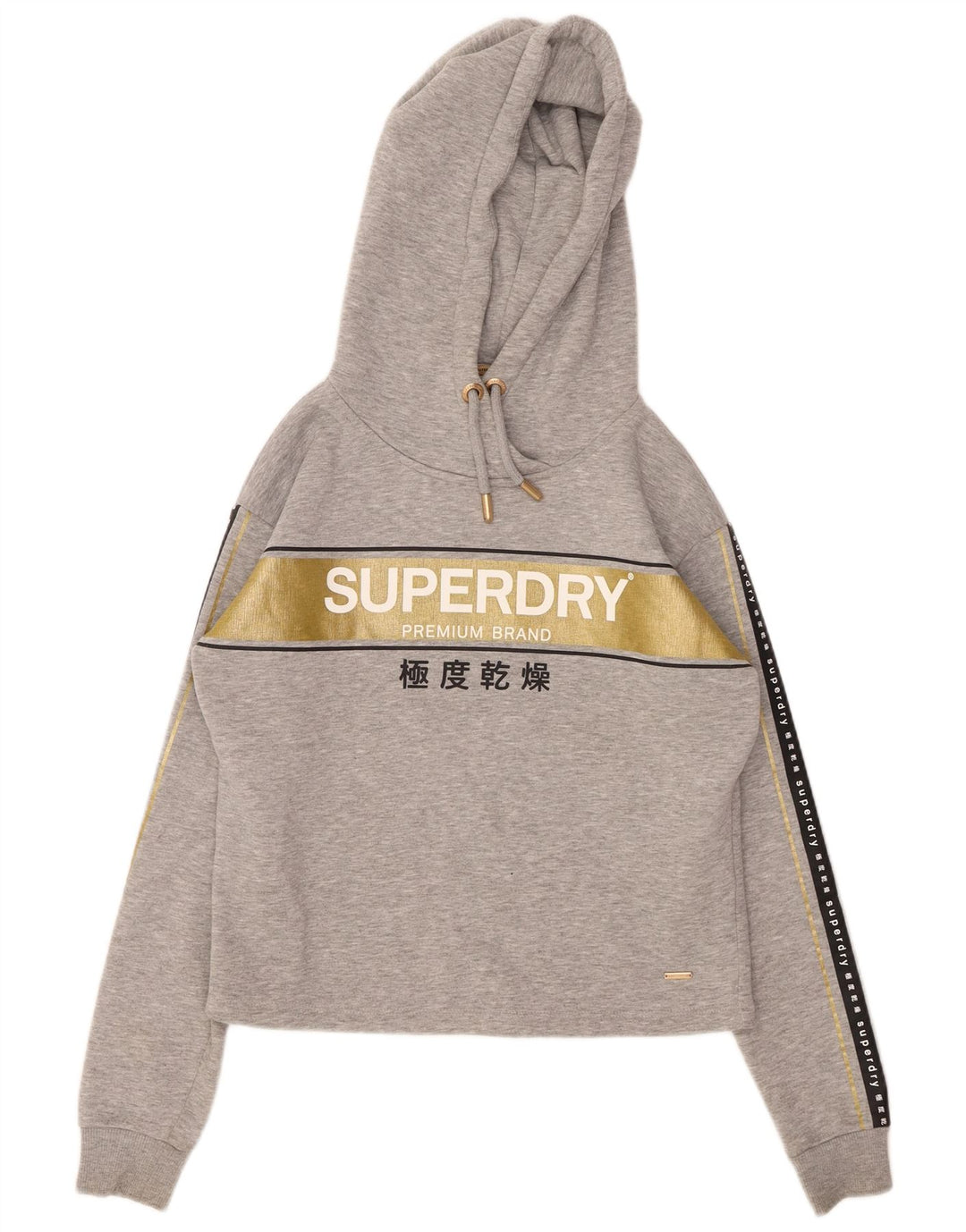 SUPERDRY Damen-Kapuzenpullover mit übergroßem, bauchfreiem Grafikdesign, Gr. 8, Grau