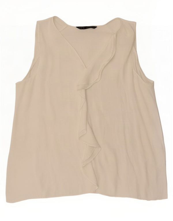 Zara Womens Sleeveless Ruffle Front Blouse Top UK 12 Medium White
