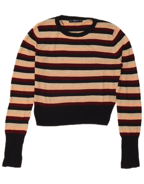 Zara Damen Crop Crew Neck Pullover Pullover UK 10 Small Mehrfarbig gestreift