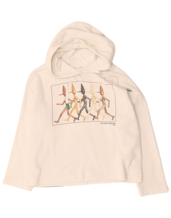 Benetton Womens Graphic Oversized Hoodie Pullover UK 6 XS Weiße Baumwolle
