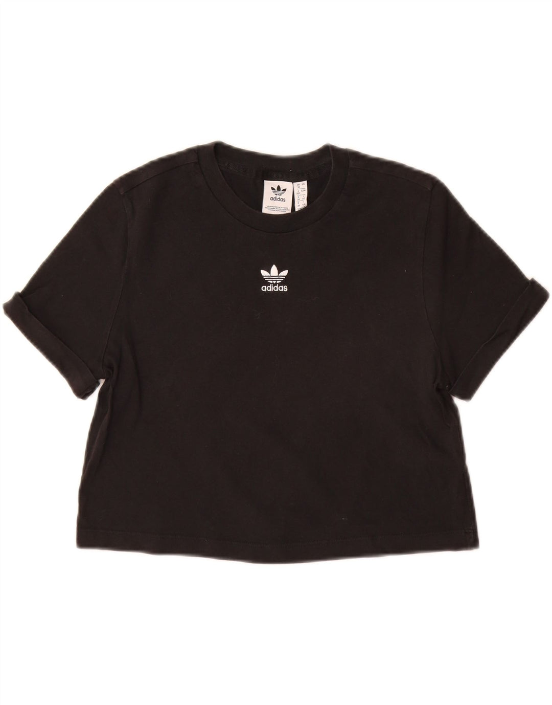 ADIDAS Damen Crop T-Shirt Top UK 12 Mittelschwarze Baumwolle