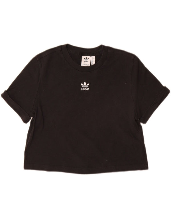 ADIDAS Damen Crop T-Shirt Top UK 12 Mittelschwarze Baumwolle