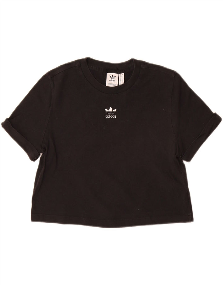 ADIDAS Damen Crop T-Shirt Top UK 12 Mittelschwarze Baumwolle