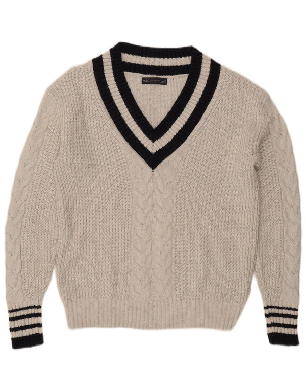 Marks & Spencer Damen-Pullover, übergroß, V-Ausschnitt, Gr. 6, XS, Grau meliert