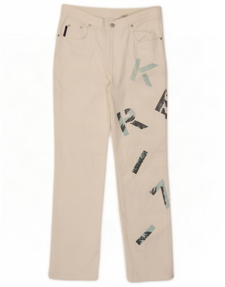 Krizia Damen Graphic Straight Jeans W30 L29 Weiß