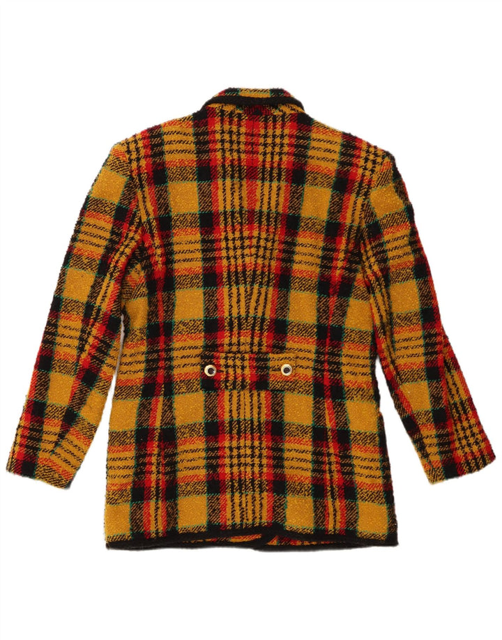 Vintage Damen Zweireiher Blazer Jacke UK 10 Small Yellow Check