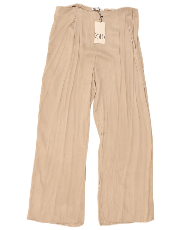 Zara Damen-Freizeithose mit weitem Bein, XL W36 L32, beige Viskose