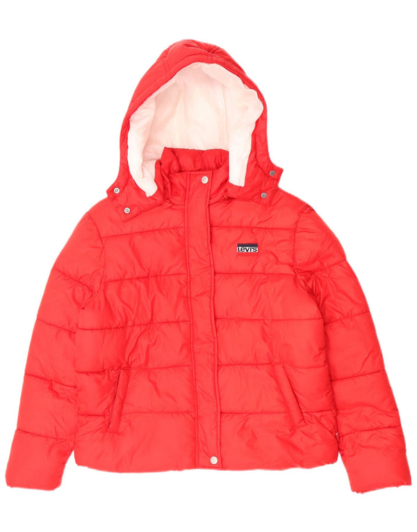 Levi's wattierte Mädchenjacke mit Kapuze, 15–16 Jahre, rotes Polyester