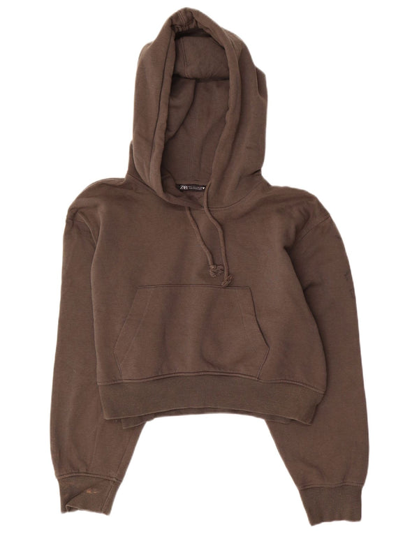 Zara Damen Crop Hoodie Pullover UK 16 Large Grau