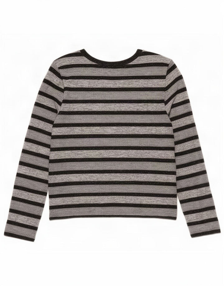 Marks & Spencer Damen Top Langarm UK 12 Mittelgrau gestreift Polyester