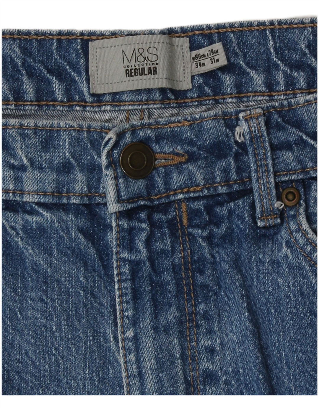 Marks & Spencer Herren Regular Straight Jeans W34 L31 Blaue Baumwolle