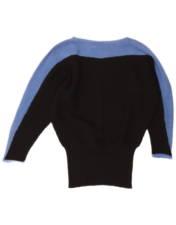 Vintage Damen Pullover mit U-Boot-Ausschnitt, Gr. 18, XL, Schwarz, Farbblock