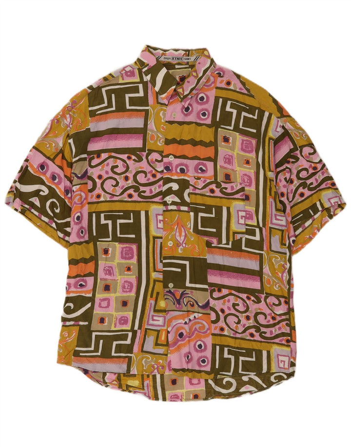 Vintage Herren-Kurzarmhemd, groß, mehrfarbig, Patchwork-Viskose