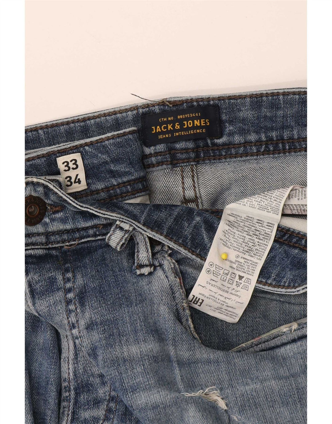 Jack & Jones Herren GLENN Distressed Slim Jeans W33 L34 Blaue Baumwolle