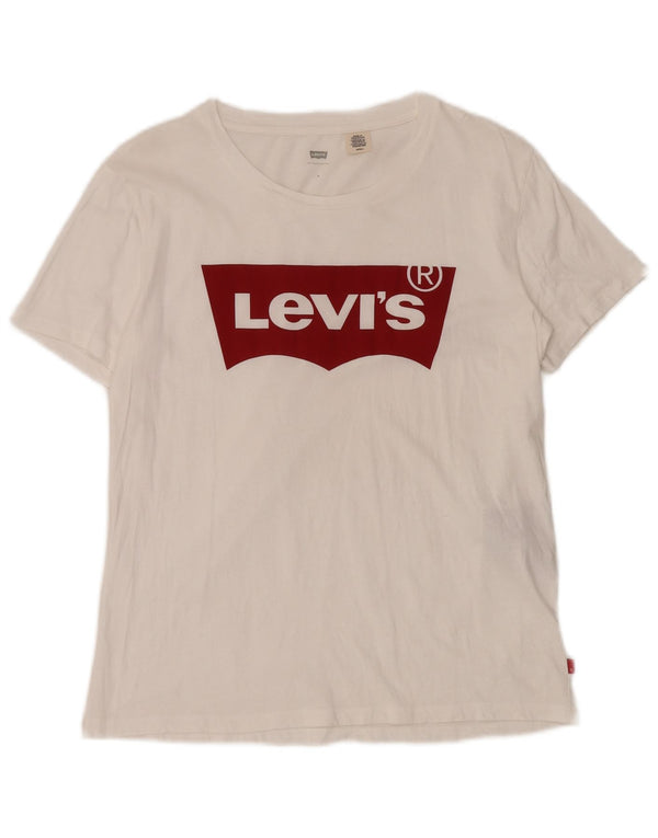 Levi's Damen-T-Shirt mit Grafik, UK 10, Größe S, weiße Baumwolle