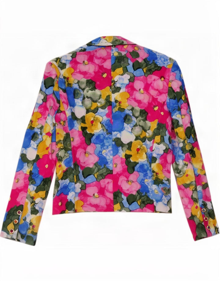 Vintage Damen 1 Knopf Blazer Jacke IT 46 Große mehrfarbige Blumenseide