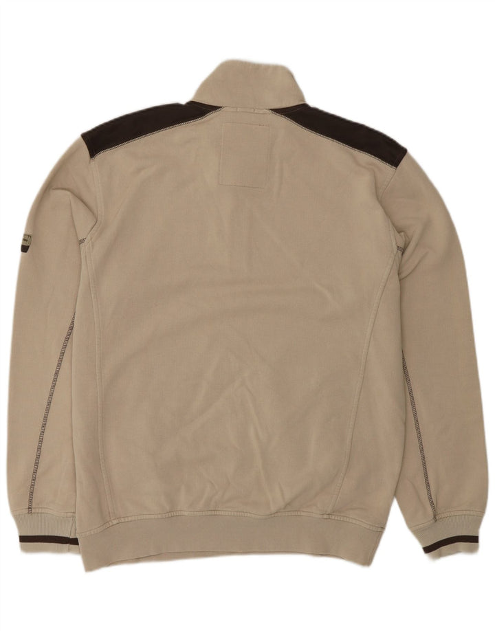 CHAMPION Herren-Sweatshirt mit Reißverschluss am Hals, groß, beige, Colourblock-Baumwolle