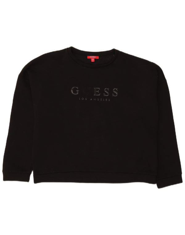 Guess Damen-Sweatshirt mit übergroßem, bauchfreiem Grafikmuster, Gr. 14, Schwarz