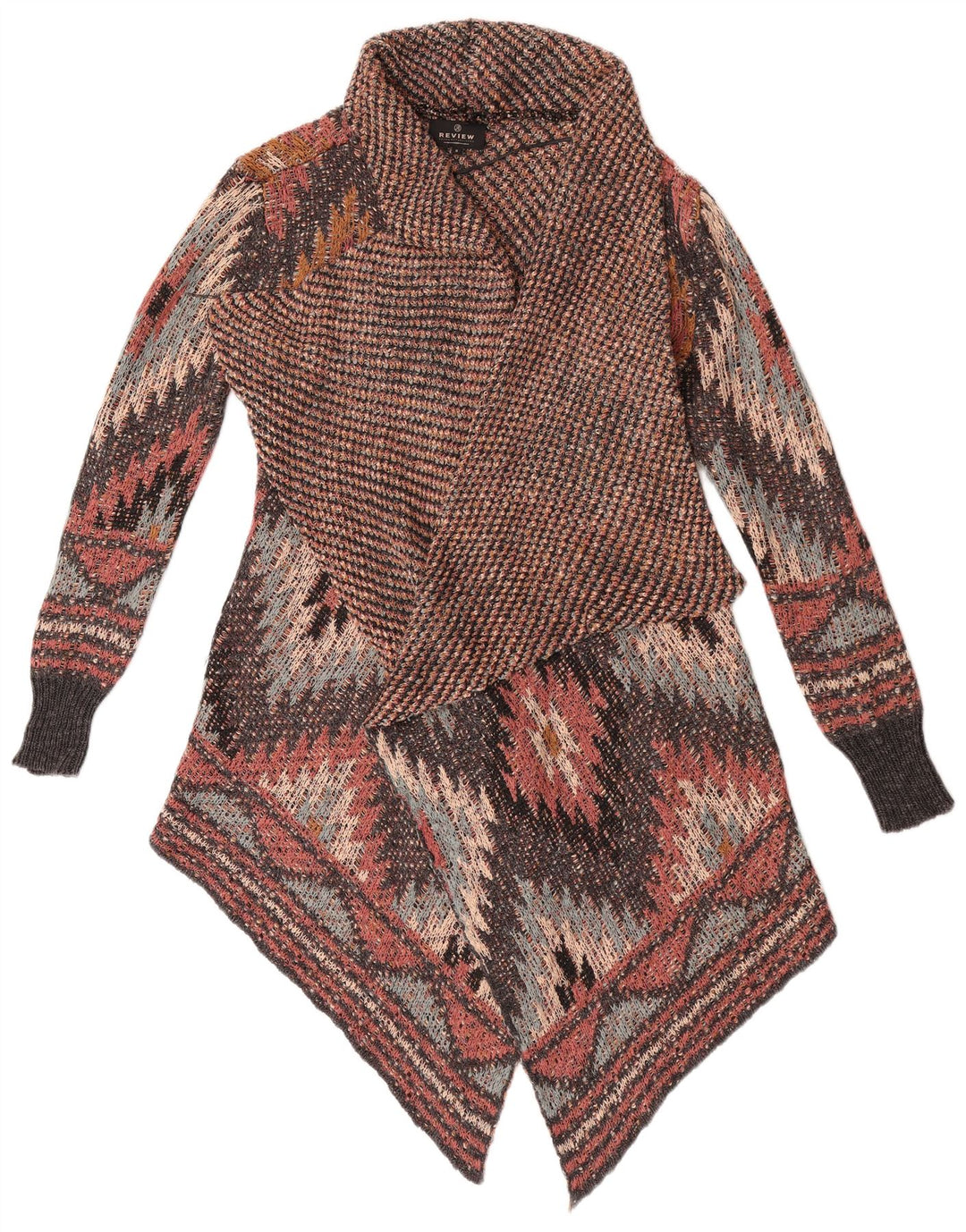 Überprüfen Sie den asymmetrischen Damen-Cardigan-Pullover UK 10 Small Mehrfarbig Aztec
