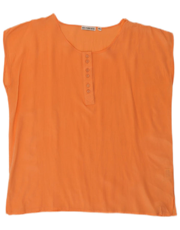 Vintage Damen Ärmelloses Blusentop UK 20 2XL Orange Seide