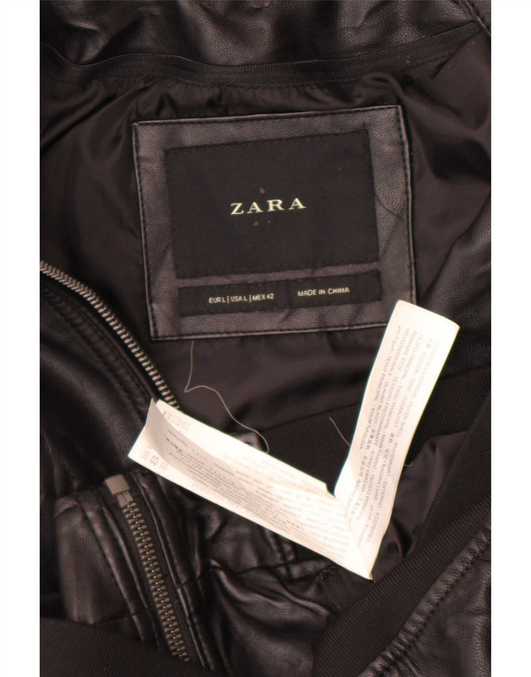 Zara Herren-Bomberjacke aus Kunstleder, Größe 40, Größe L, Schwarz, Polyester