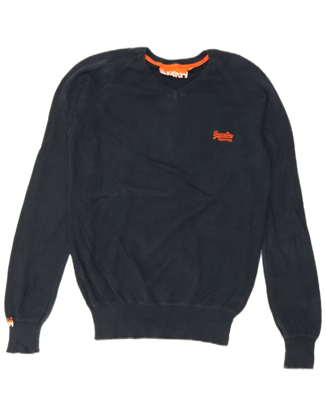 Superdry Herren-Pullover mit V-Ausschnitt, Größe S, marineblaue Baumwolle