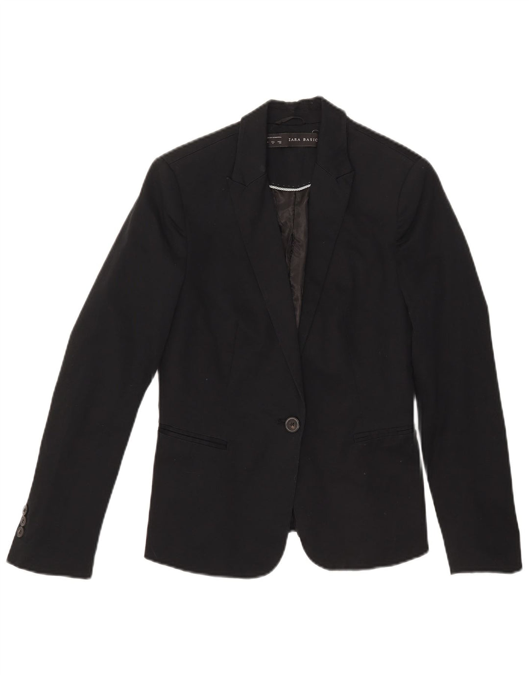 Zara Damen 1-Knopf-Blazerjacke UK 12 Mittelschwarze Baumwolle