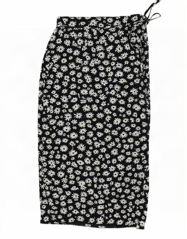 Max Dine Damen-Maxi-Rock mit geradem Schnitt, Größe 44, Mittel W30, Schwarz mit Blumenmuster