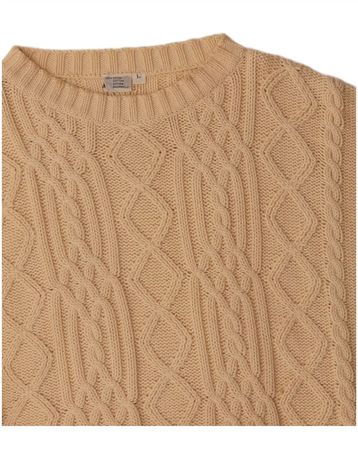 VINTAGE Herren-Pullover mit U-Boot-Ausschnitt, große beige Baumwolle