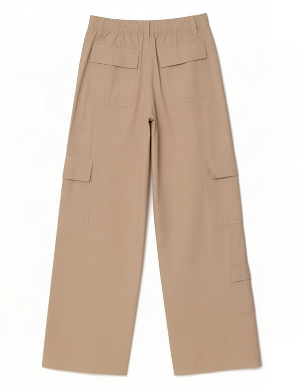 Zara Womens Wide Leg Cargo Trousers XS W25 L32 Beige Cotton