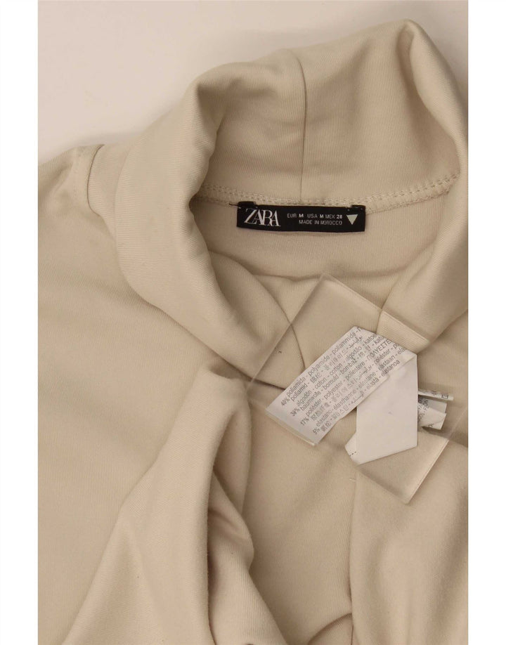 Zara Damen Crop Top Langarm UK 14 Medium Beige Polyamid
