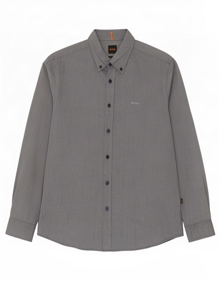 Hugo Boss Herren-Hemd mit normaler Passform, mittelblaue Baumwolle