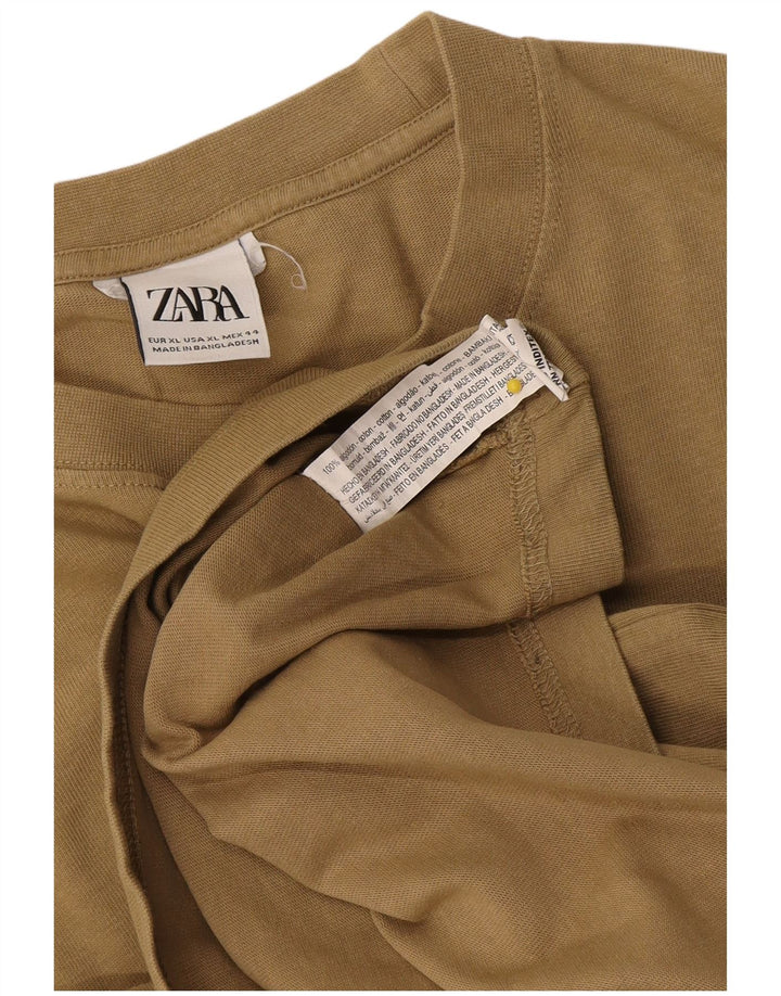 Zara Herren Top Langarm XL Beige Baumwolle