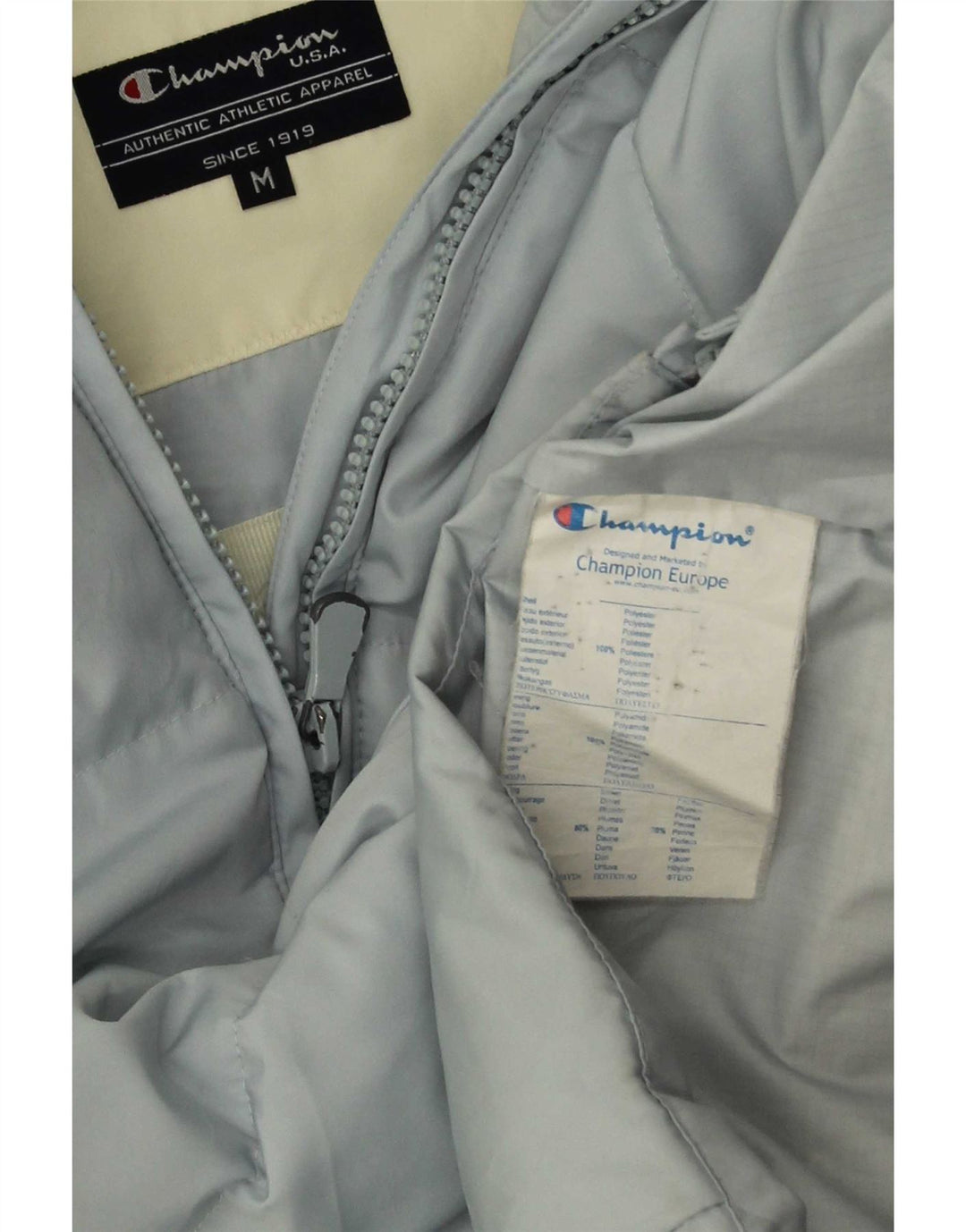 Champion Wattierte Damenjacke mit Kapuze, UK 12, Mittelblau, Polyester