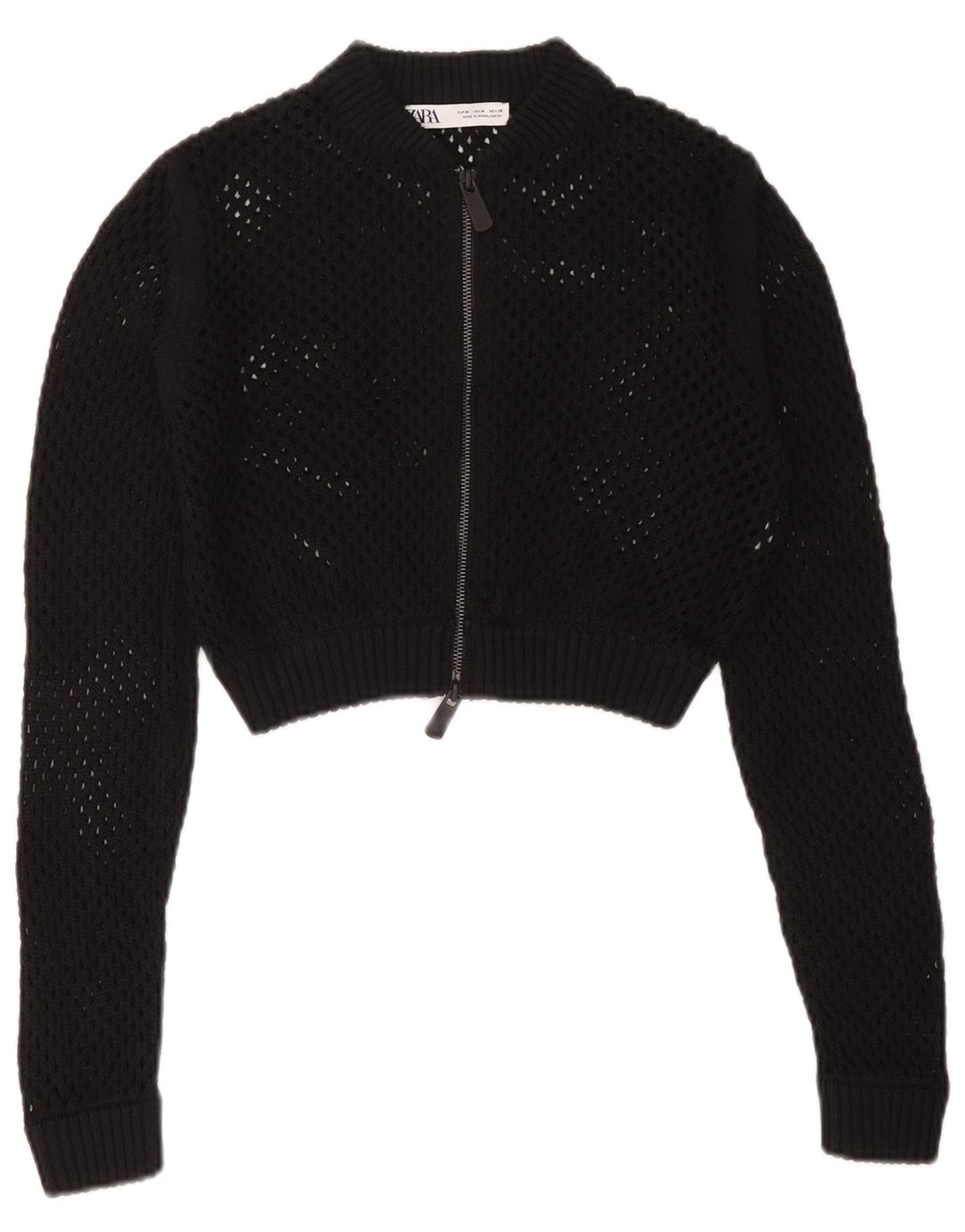 Zara Damen Crop See Through Cardigan Pullover UK 12 Medium Schwarz