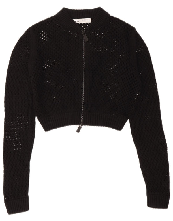 Zara Damen Crop See Through Cardigan Pullover UK 12 Medium Schwarz