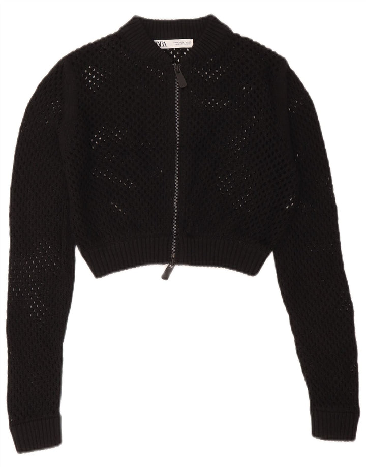 Zara Damen Crop See Through Cardigan Pullover UK 12 Medium Schwarz