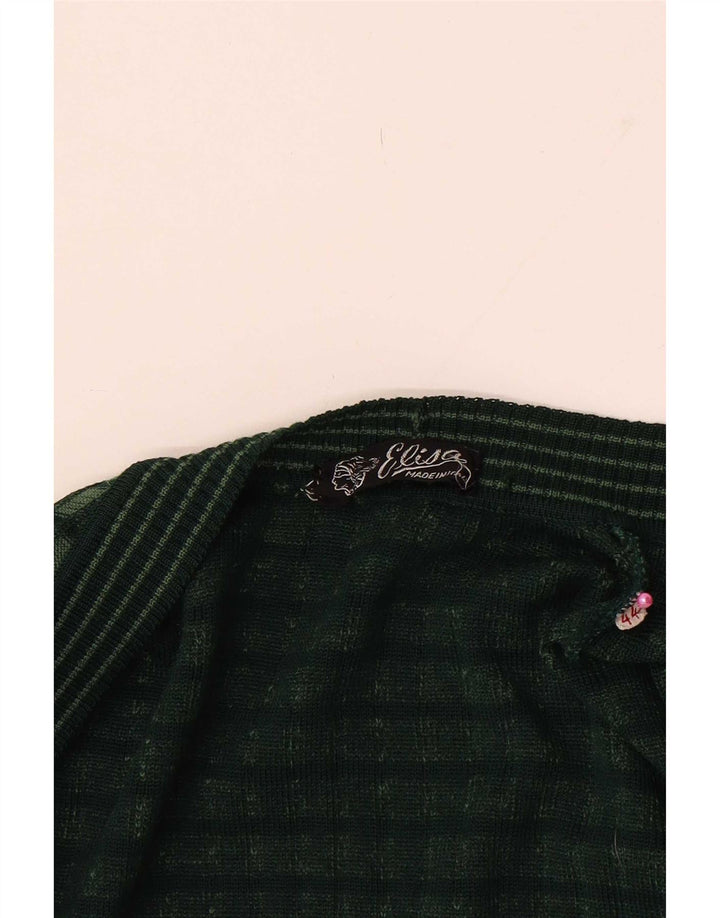 Vintage Damen Offener Cardigan Pullover IT 44 Mittelgrün kariert