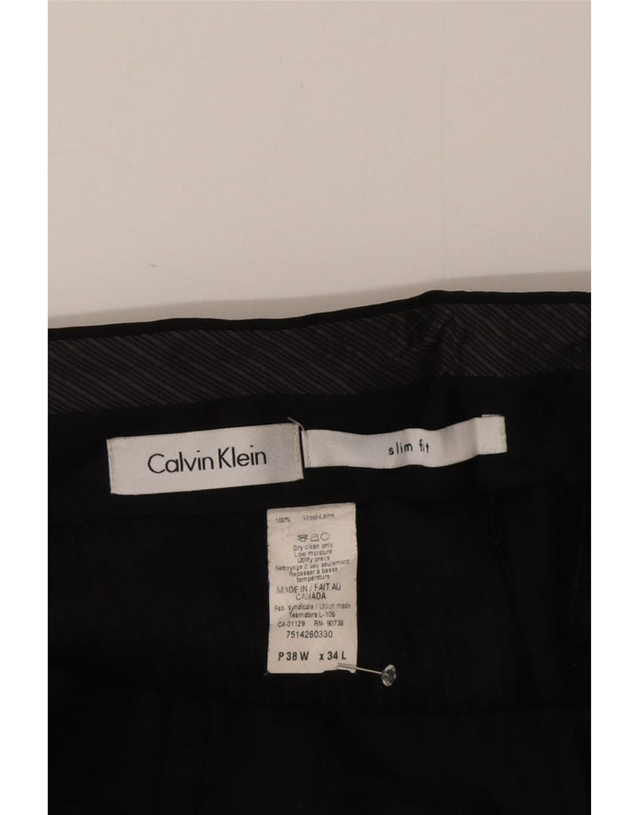 Calvin Klein Herren Slim Fit Anzughose W38 L34 Schwarze Wolle
