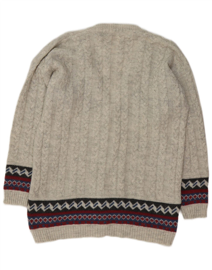 VINTAGE Herren-Cardigan-Pullover Mittelgrau Fair Isle