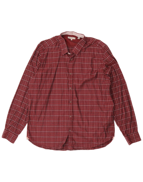 Ted Baker Herrenhemd, Größe 7 3XL, kastanienbraun karierte Baumwolle